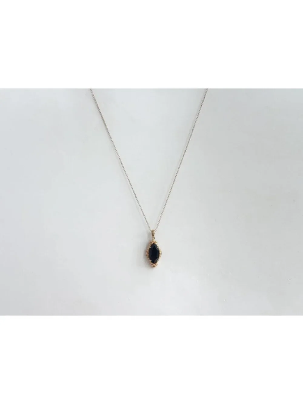 Onyx Marquise Cut Vermeil Sterling Silver 925 Vintage Pendant Necklace - 18